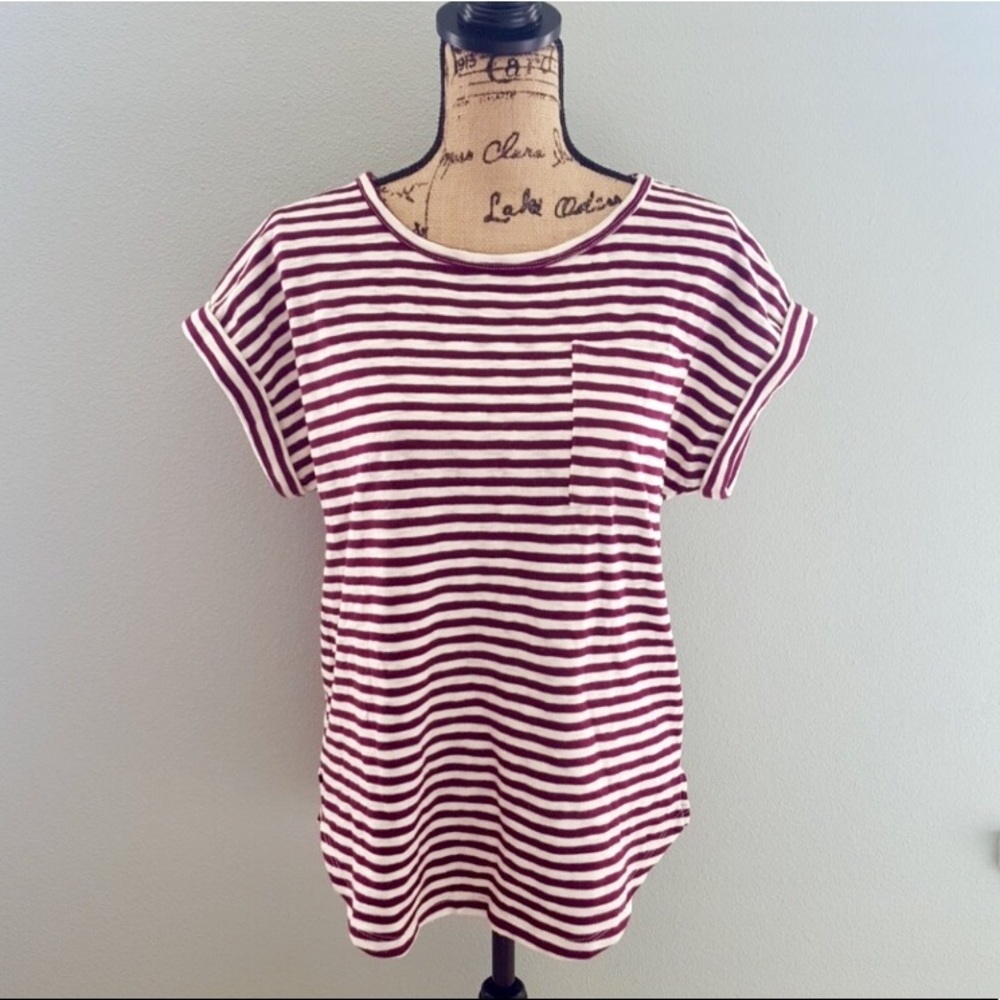 “A New Day" Maroon Striped Knit Tee Shirt